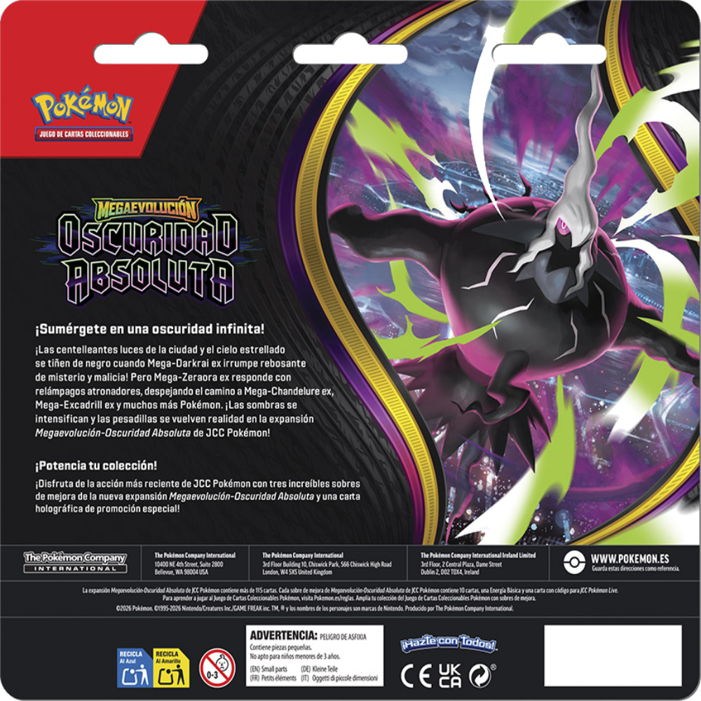 Blíster 3 Sobres - Pokémon Megaevolución - Oscuridad Absoluta - Español