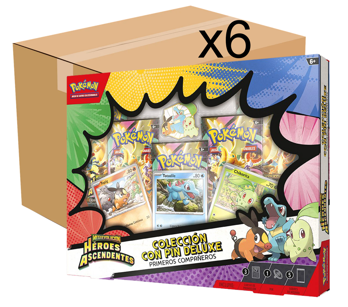 CASE x6 - Caja Pokémon TCG - Colección Con Pin Deluxe PRIMEROS COMPAÑEROS - Español